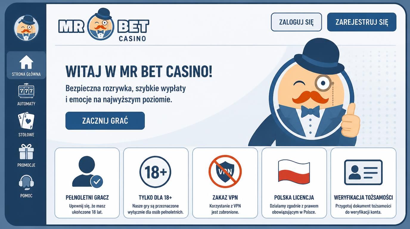 pełnoletni gracz z dokumentem i symbolem 18+ na tle Polski